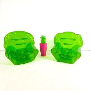 Vintage 60s‎ Blow Up Green Barbie Doll Chairs Pair 2 W Faux Green Plant Hippie